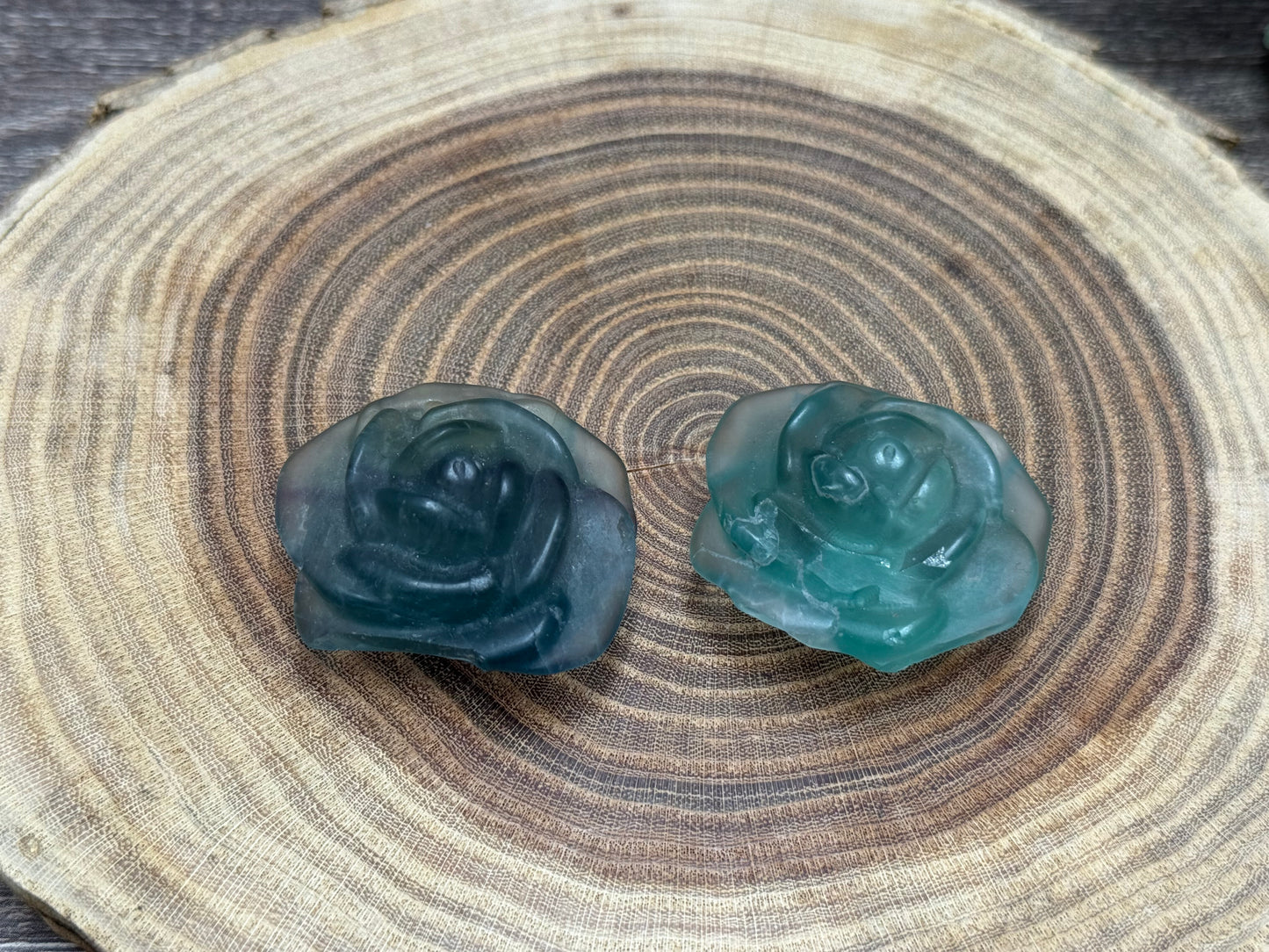 Misfit Fluorite Rose Carvings - chipped
