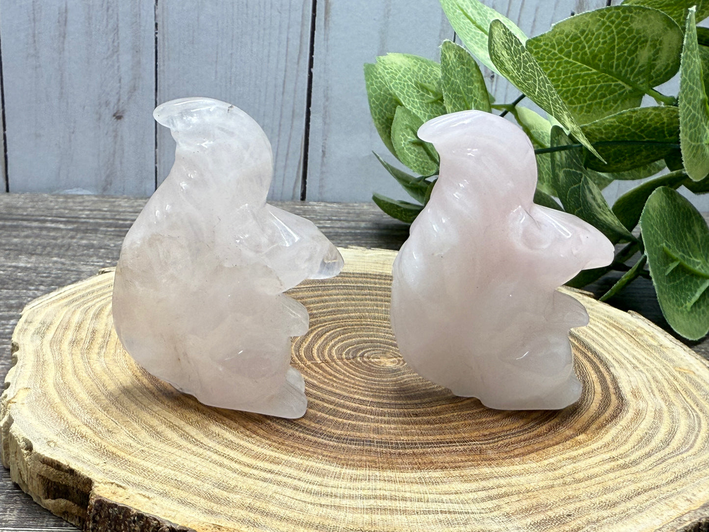 Misfit Rose Quartz Squirrel Carvings - chipped ear