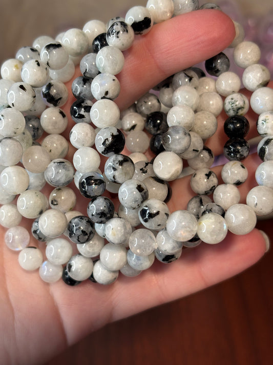 White & Black Moonstone (Rainbow)-  Bracelet 8 mm