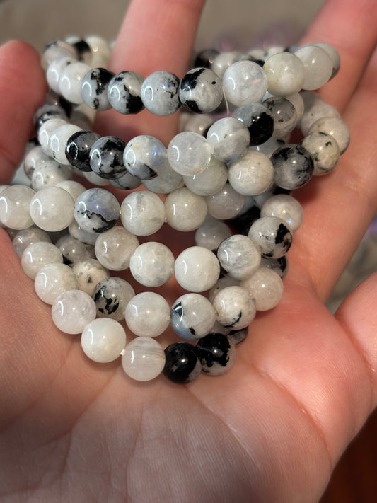White & Black Moonstone (Rainbow)-  Bracelet 8 mm