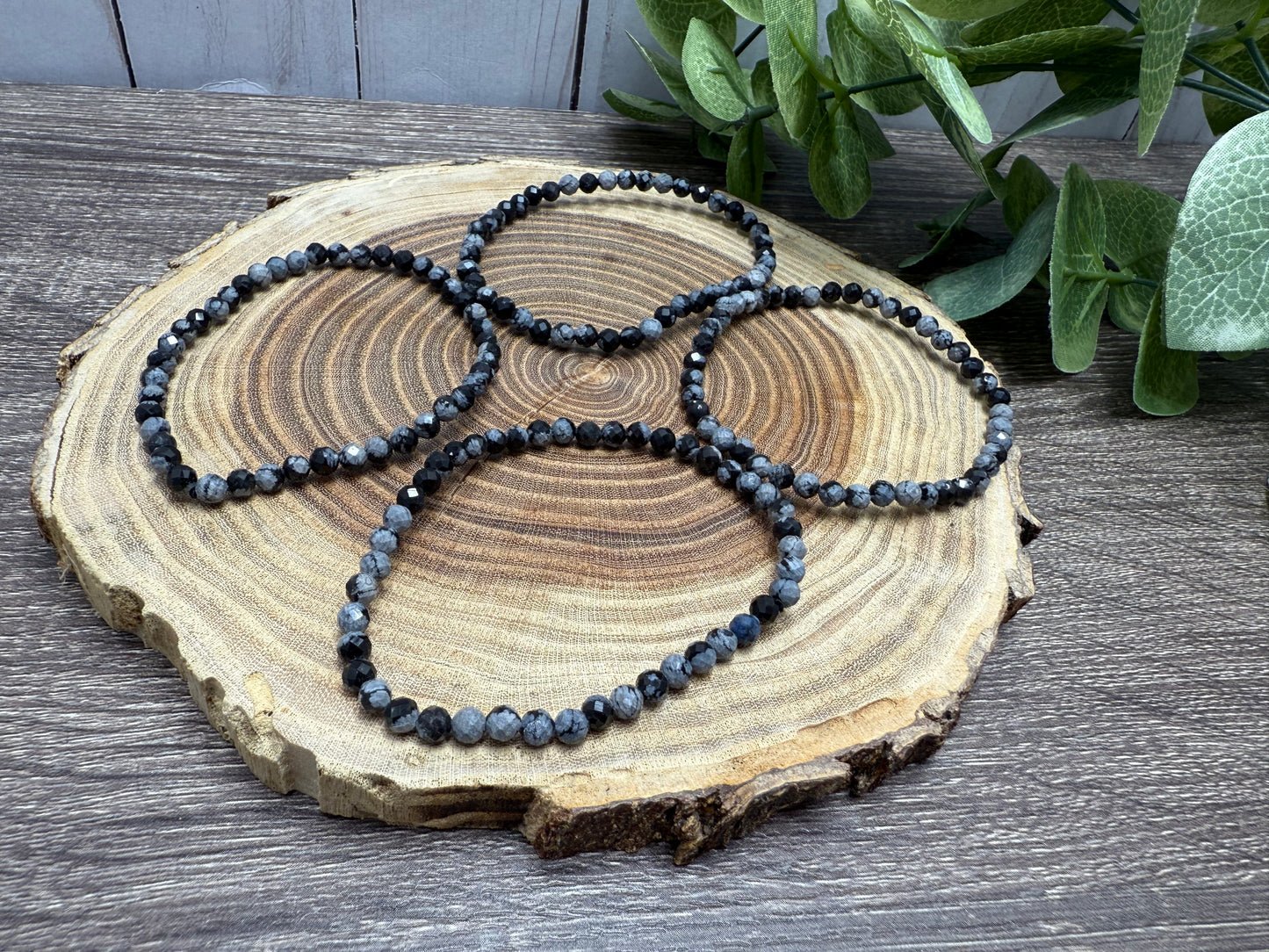 Snowflake Obsidian - Faceted Bracelet 4 mm