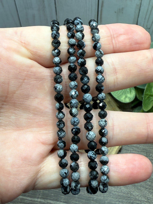 Snowflake Obsidian - Faceted Bracelet 4 mm
