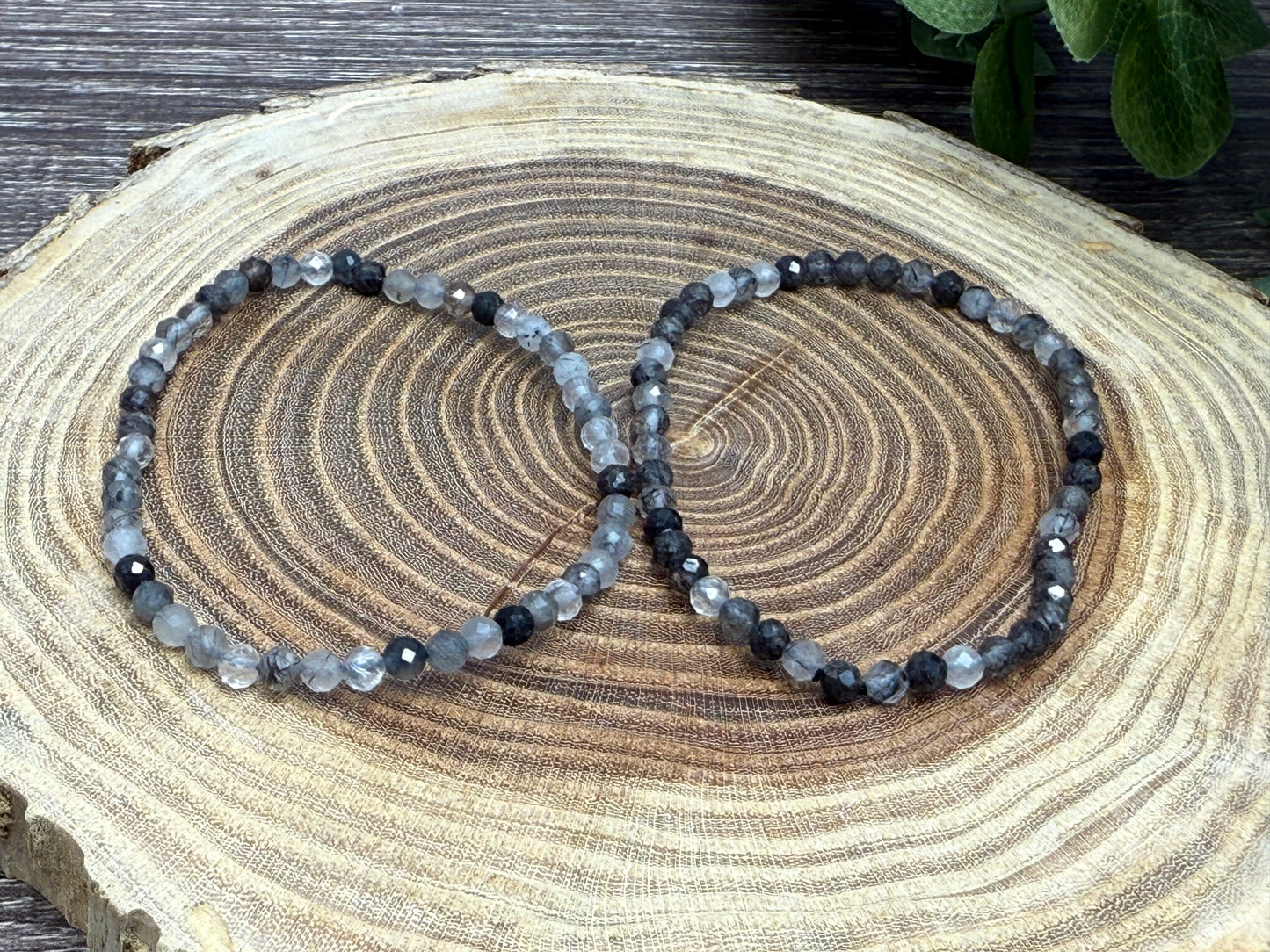 Tourmalated Quartz - Faceted Bracelet 4 mm