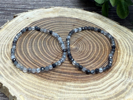 Tourmalated Quartz - Faceted Bracelet 4 mm