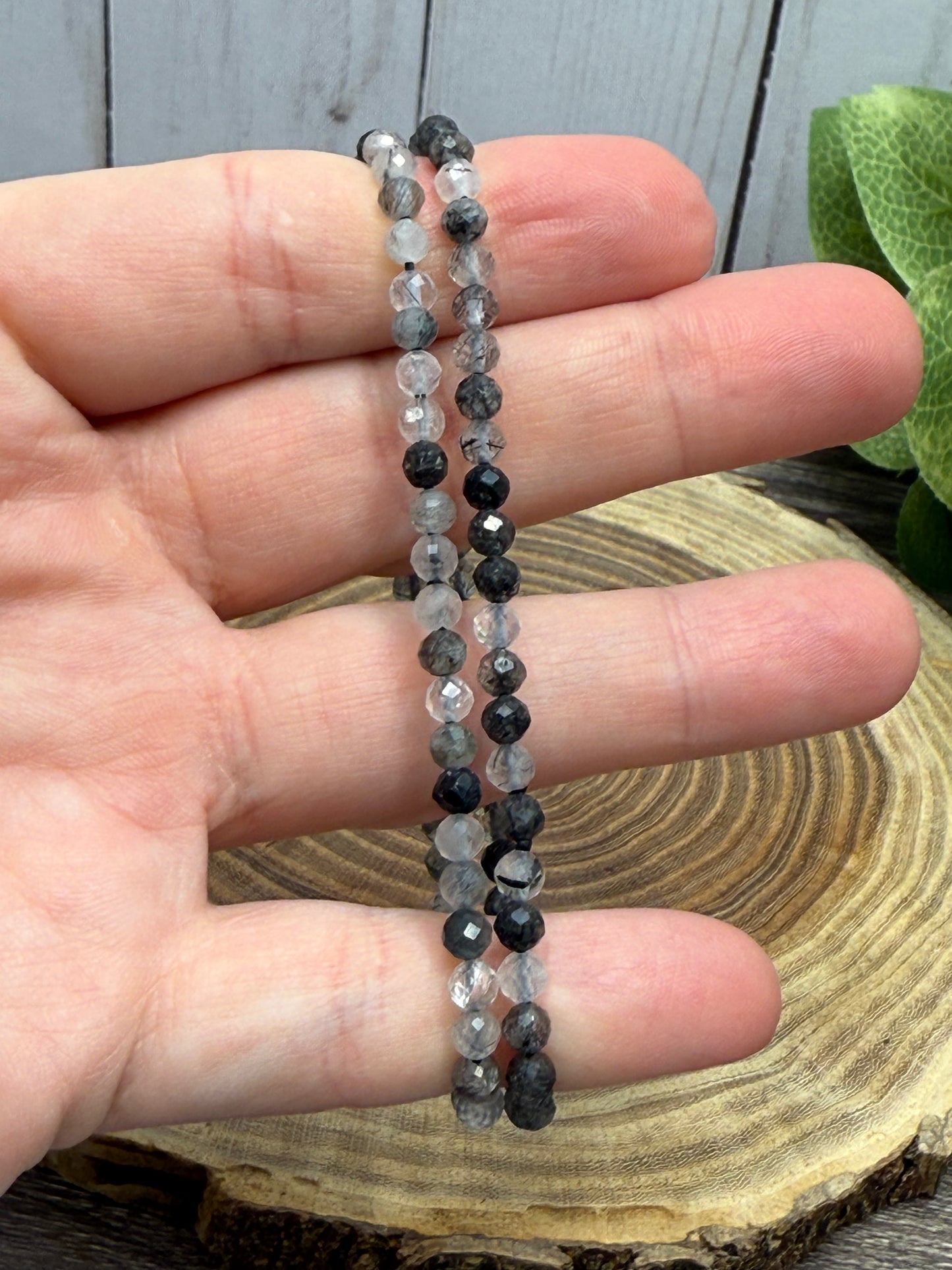 Tourmalated Quartz - Faceted Bracelet 4 mm