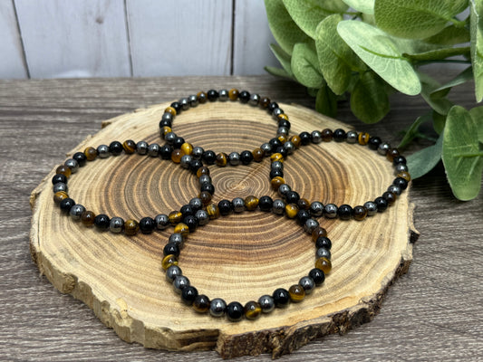 Hematite, Obsidian, Yellow Tigers Eye - Bracelet 6 mm
