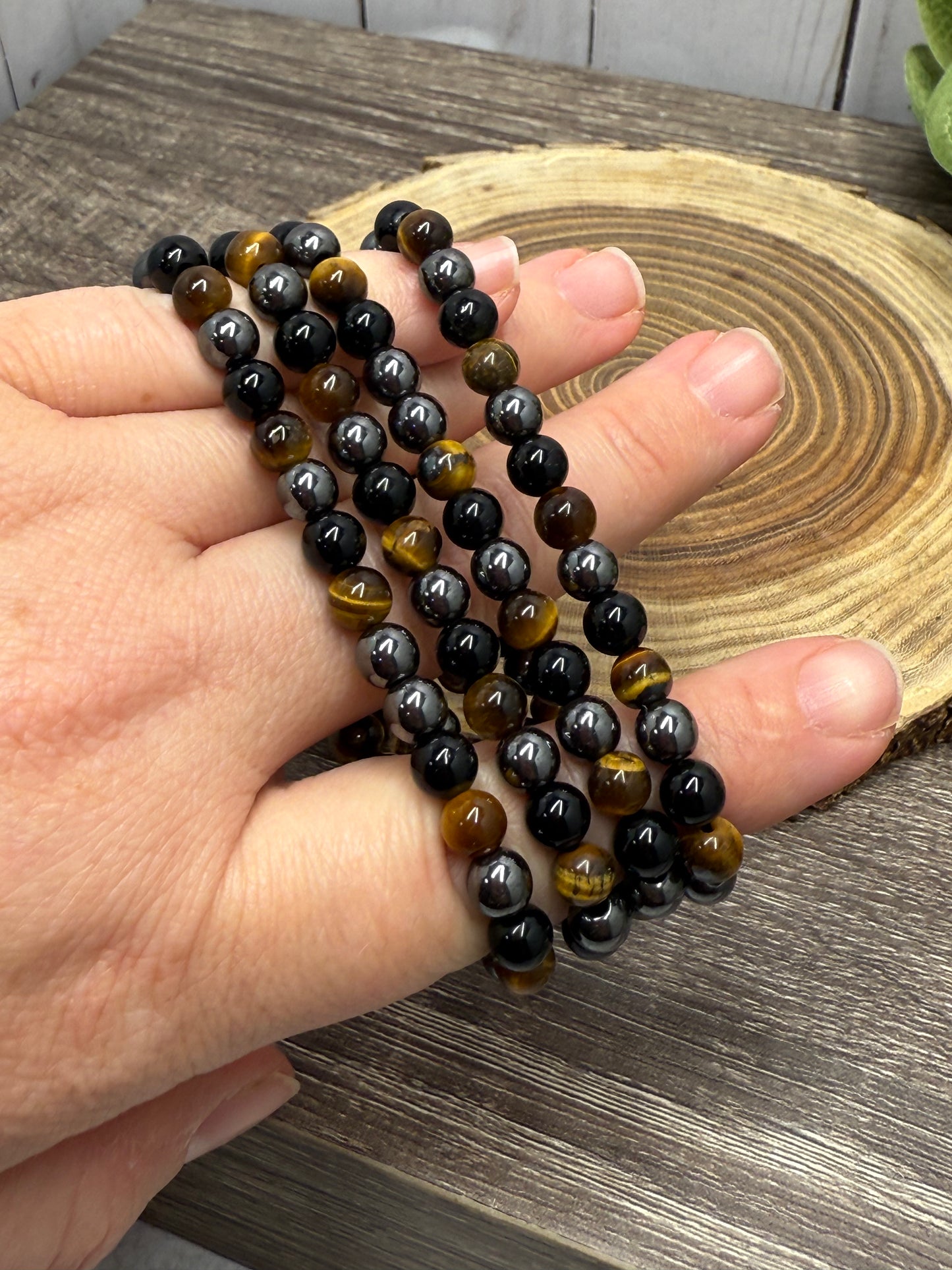 Hematite, Obsidian, Yellow Tigers Eye - Bracelet 6 mm