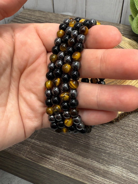 Hematite, Obsidian, Yellow Tigers Eye - Bracelet 6 mm