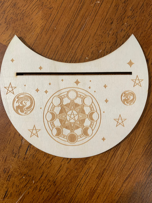 Card Stand, Card Holder, Card Board - Wooden Half Moon, Moon Phases (white)