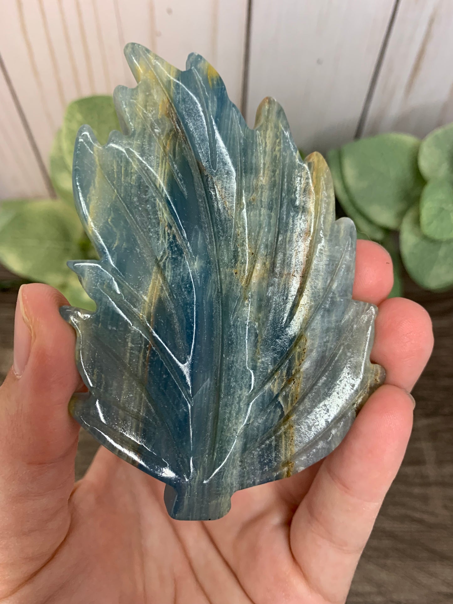 Leaf Blue Onyx Carvings