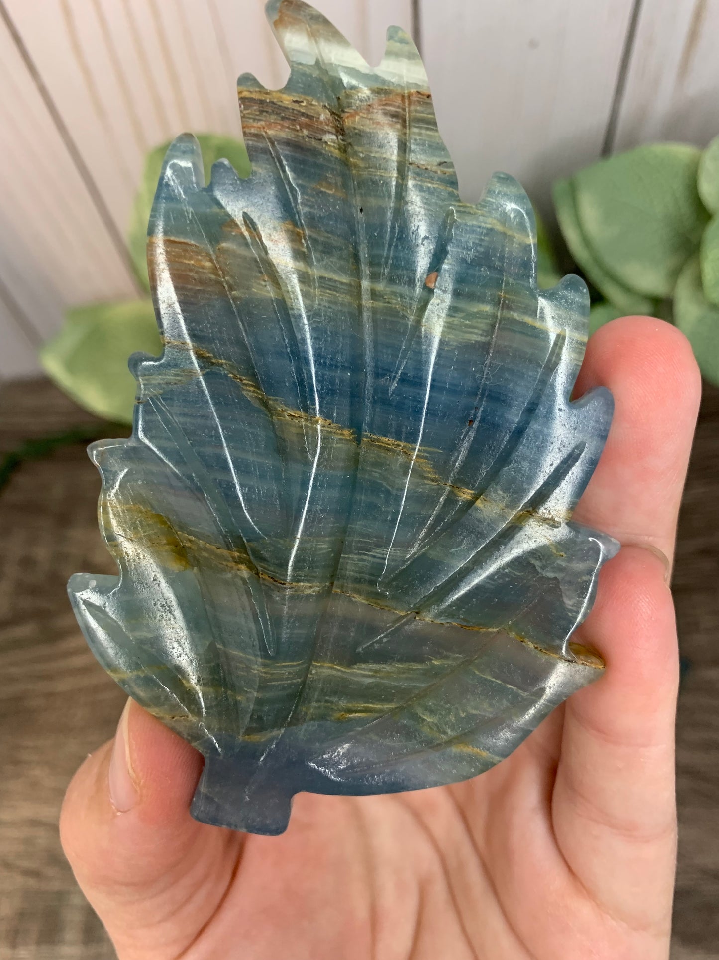 Leaf Blue Onyx Carvings