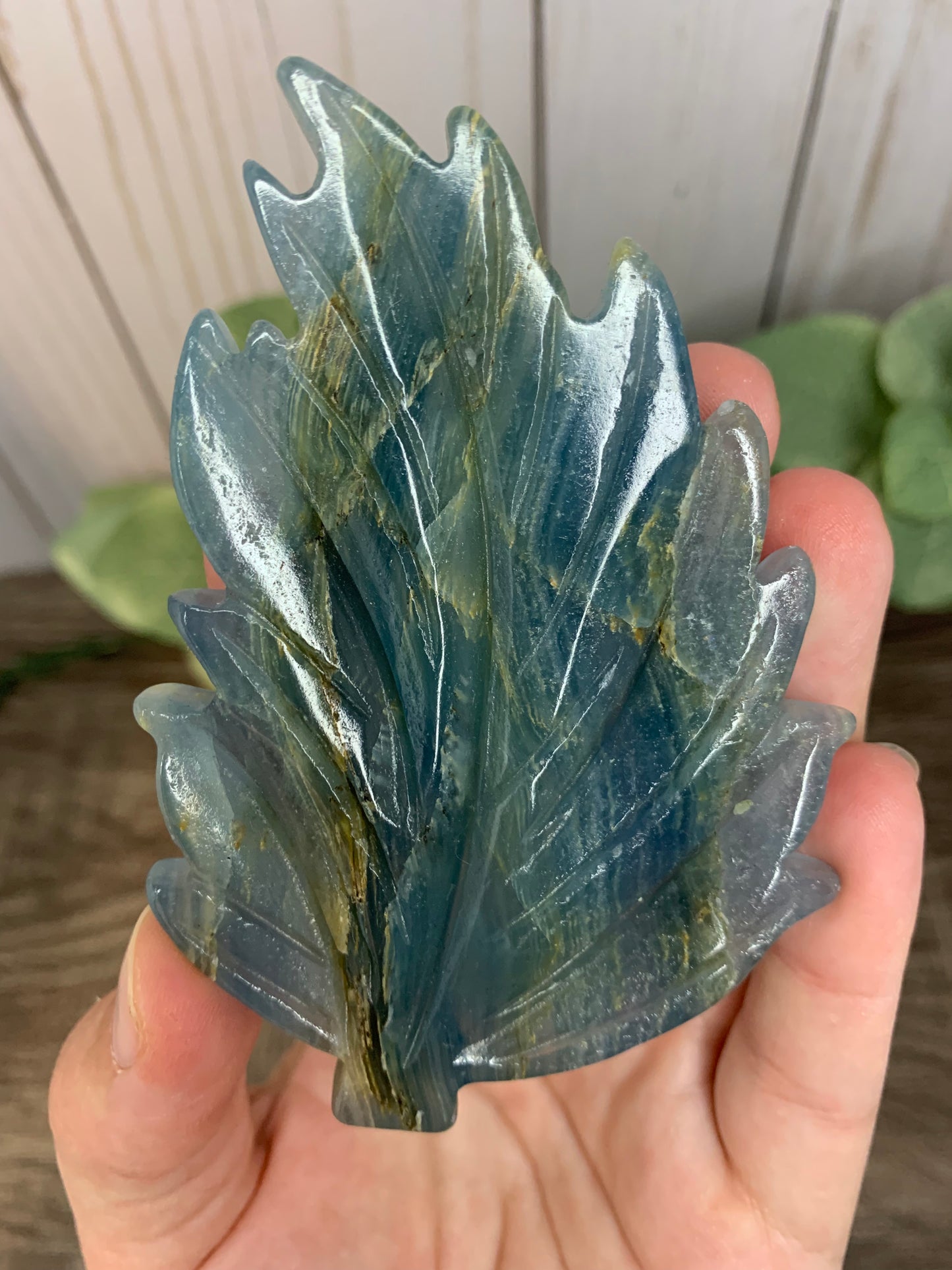 Leaf Blue Onyx Carvings