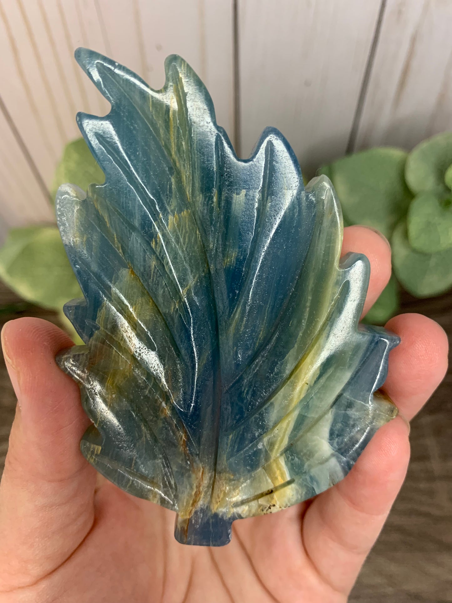 Leaf Blue Onyx Carvings