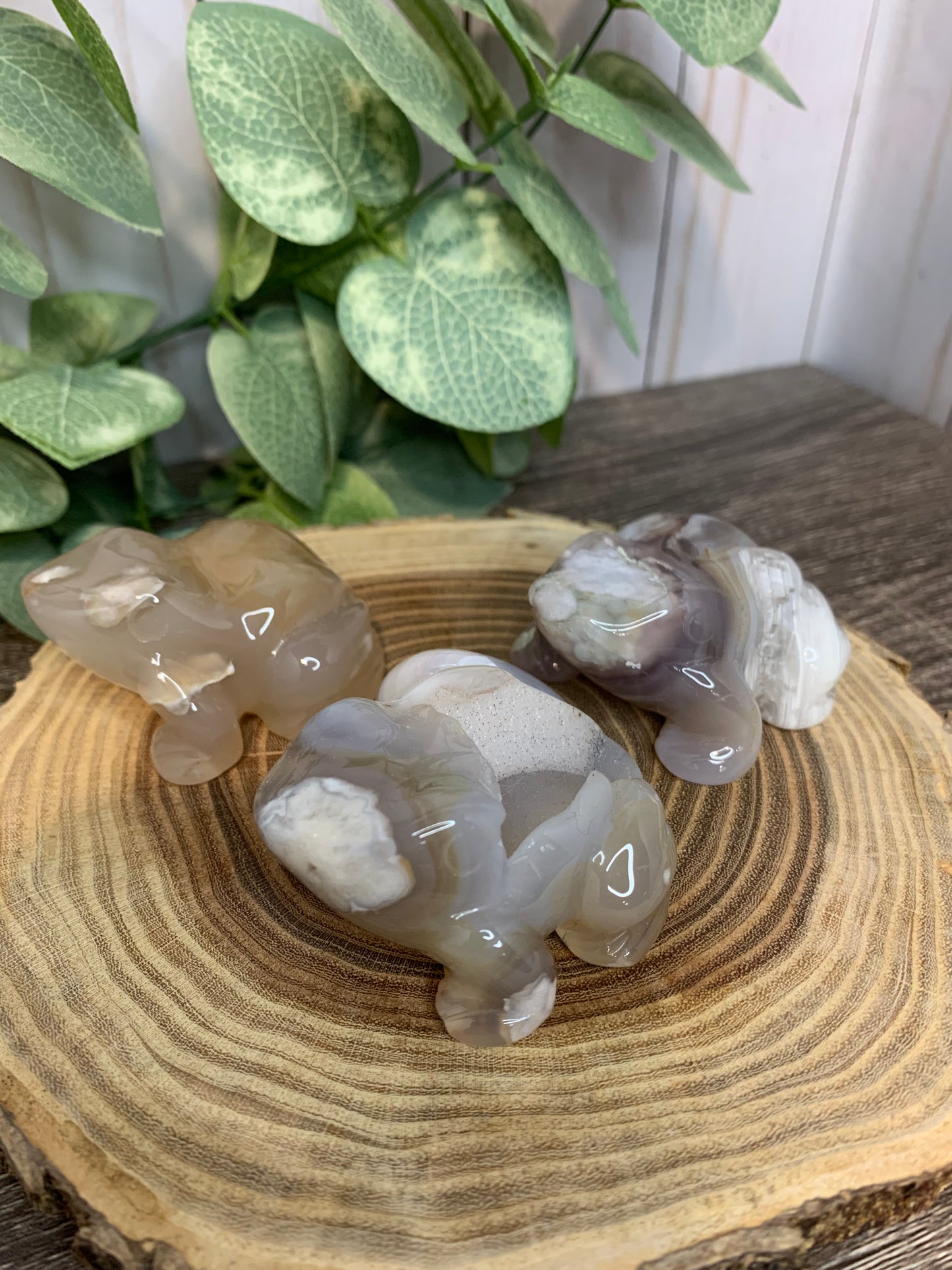 Flower Agate Frog Carvings