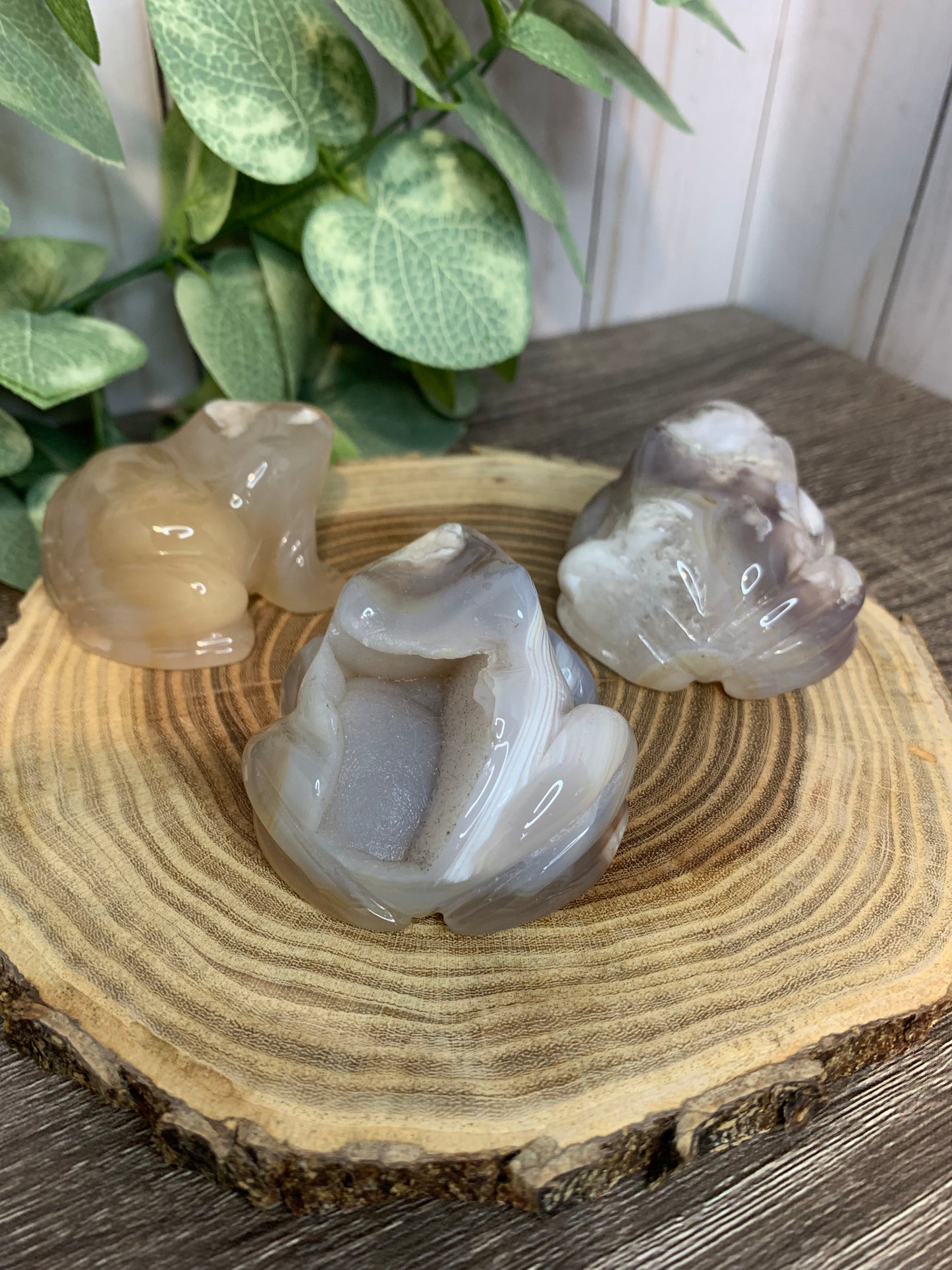 Flower Agate Frog Carvings