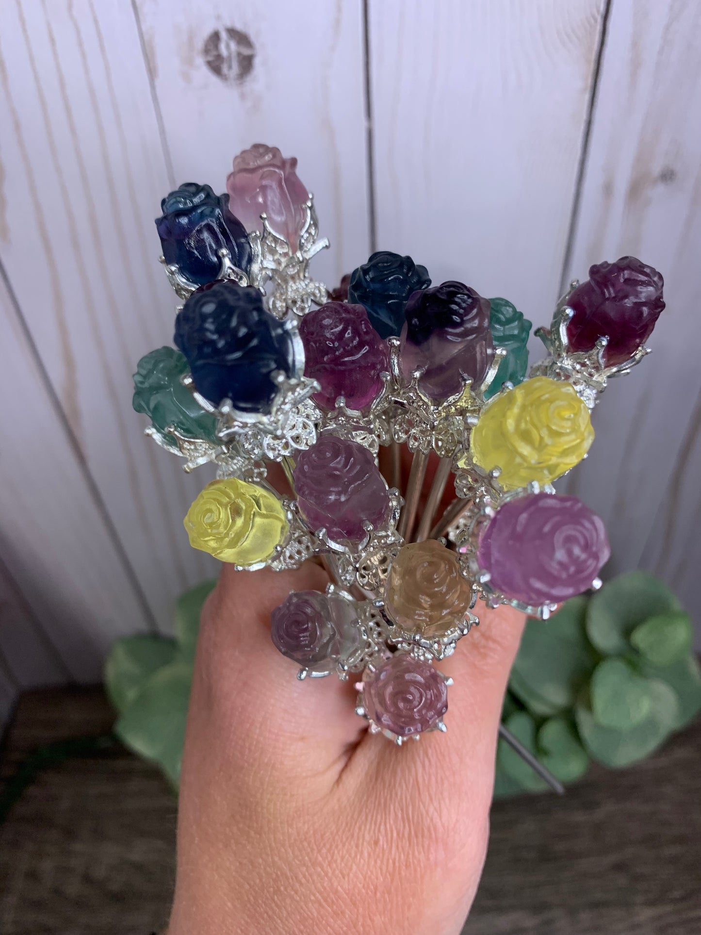 Fluorite Rose Hair Pins