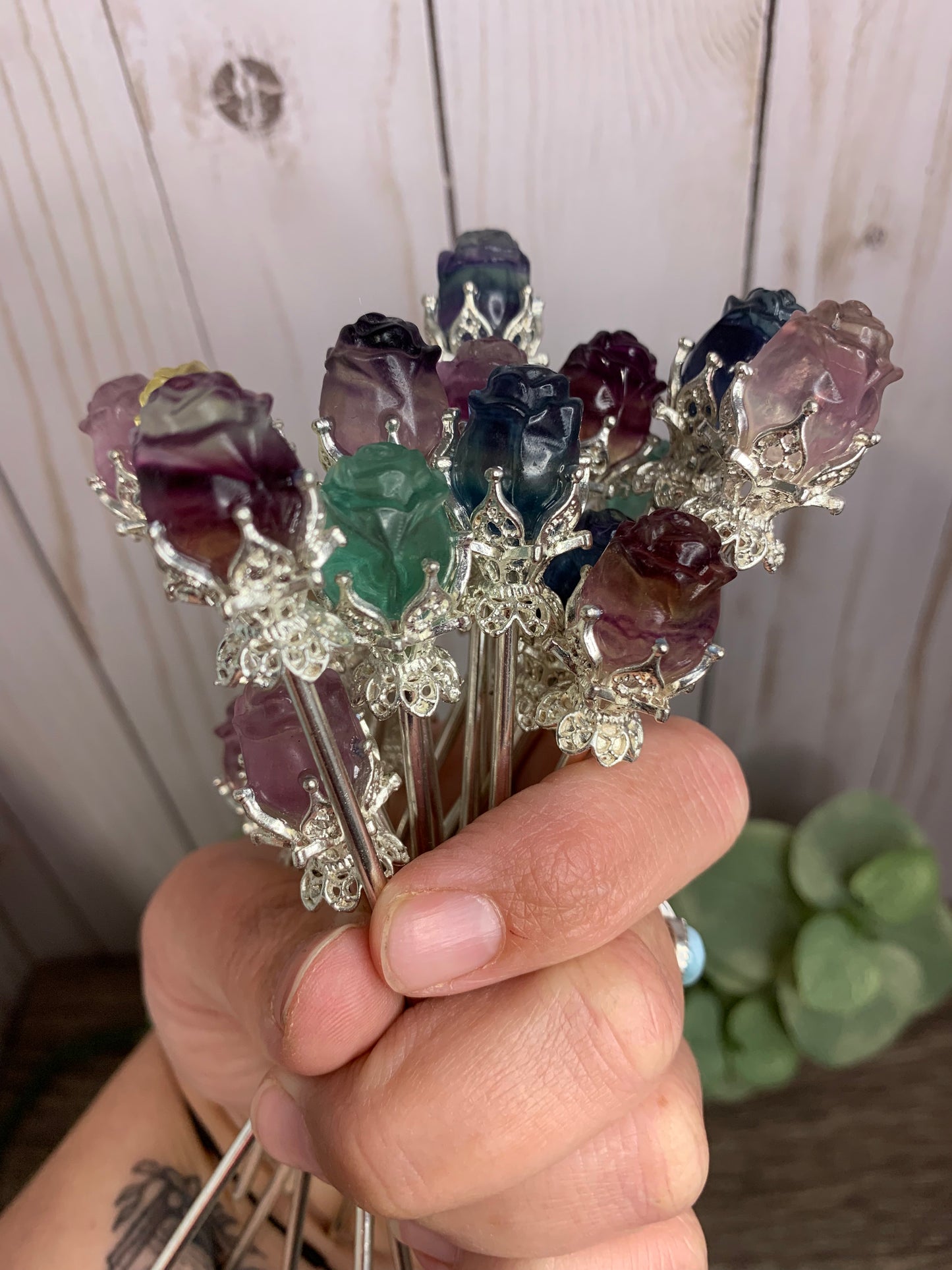 Fluorite Rose Hair Pins