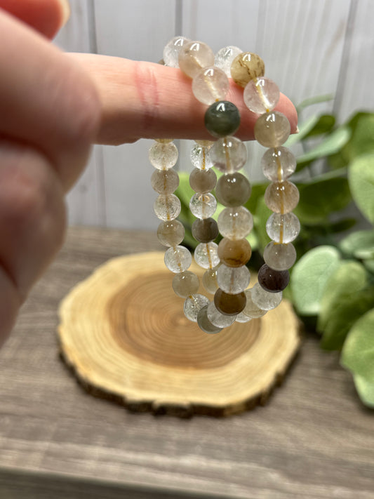Garden Quartz/Rutilated Quartz/Tourmalinated Quartz - Bracelet 8 mm