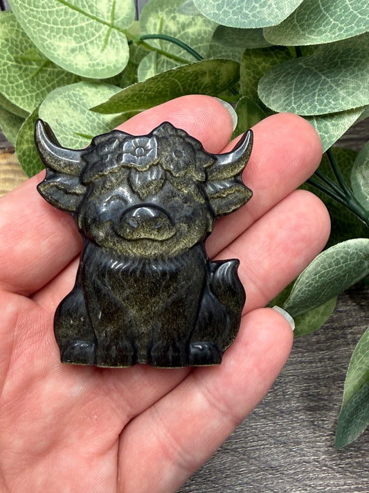 Highland Cow Carvings - Gold Sheen Obsidian
