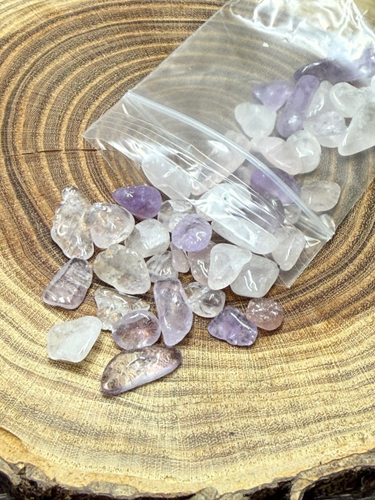 Mixed - Rose Quartz, Clear Quartz, Amethyst Small Crystal Chip Bag
