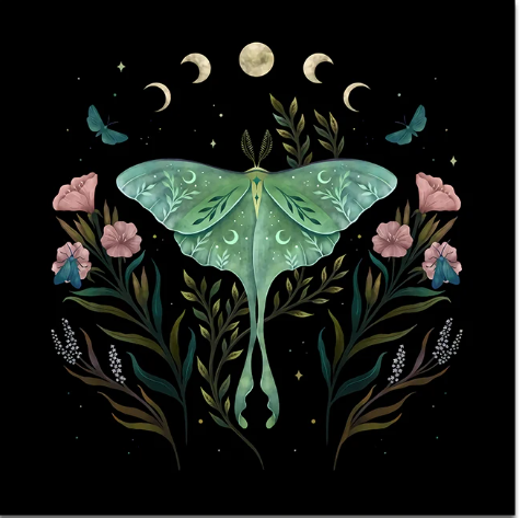 Altar Cloth - floral moon phase moth