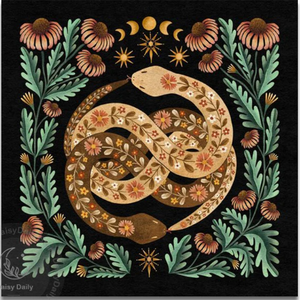 Altar Cloth - floral snake moon phase