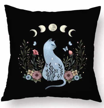 Cat, Butterflies and Moon Phase - Pillow Case Cover