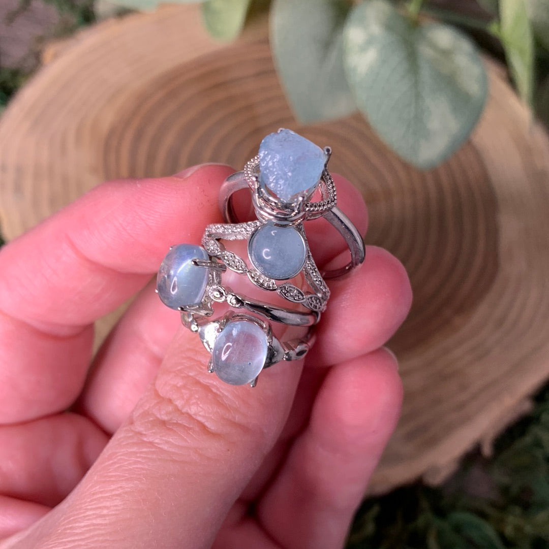 Aquamarine Rings - Sliver Coated