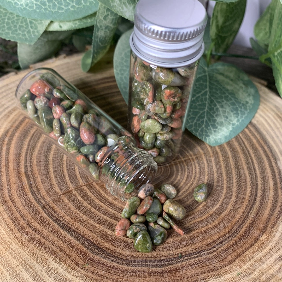 Unakite Crystal Chip Bottle