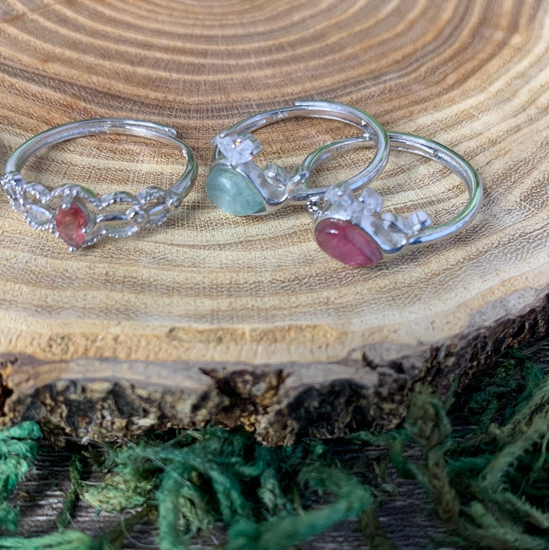 Watermelon Tourmaline Crystal Rings - 925 SILVER