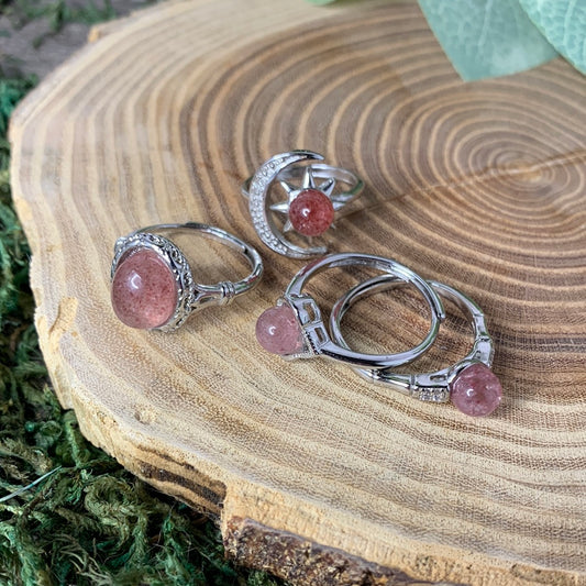 Strawberry Quartz Rings - Sliver Coated