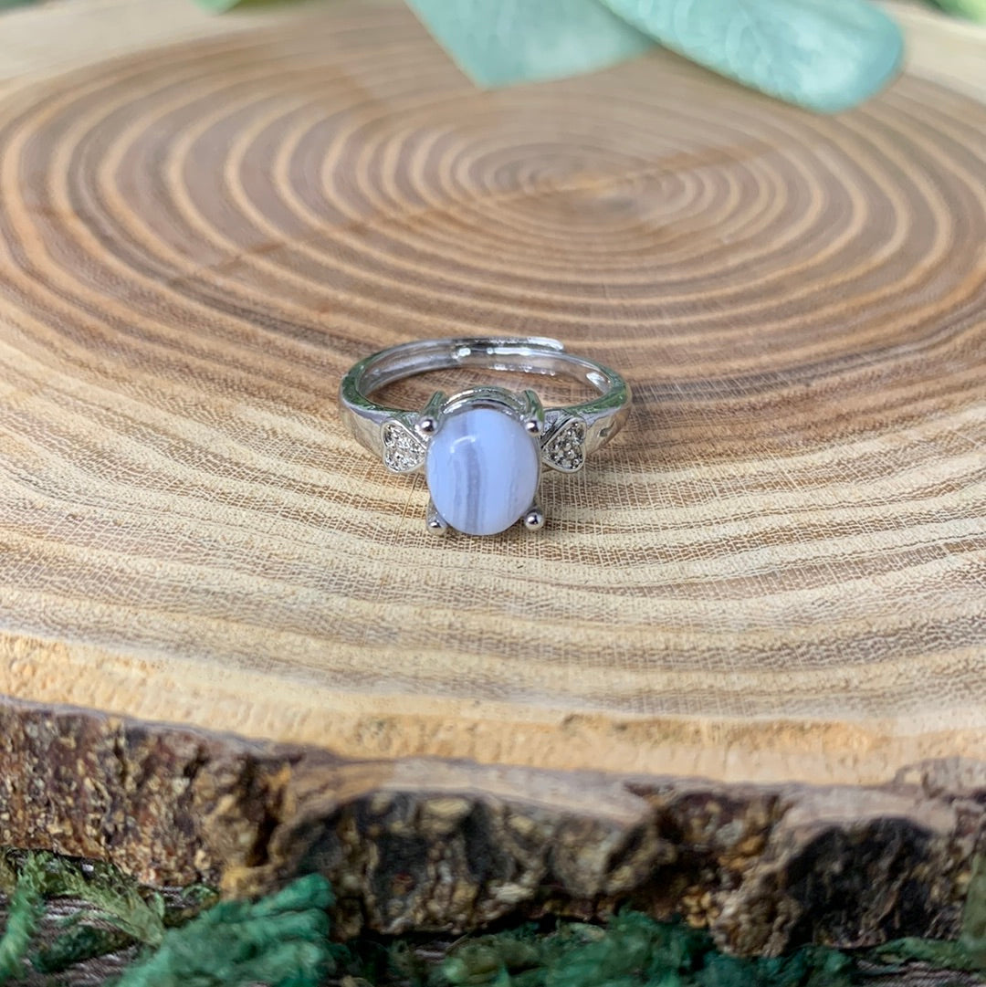 Blue Lace Agate Rings - Sliver Coated