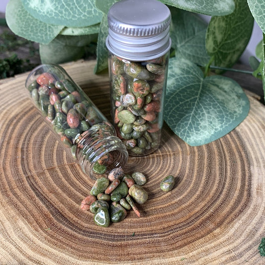 Unakite Crystal Chip Bottle