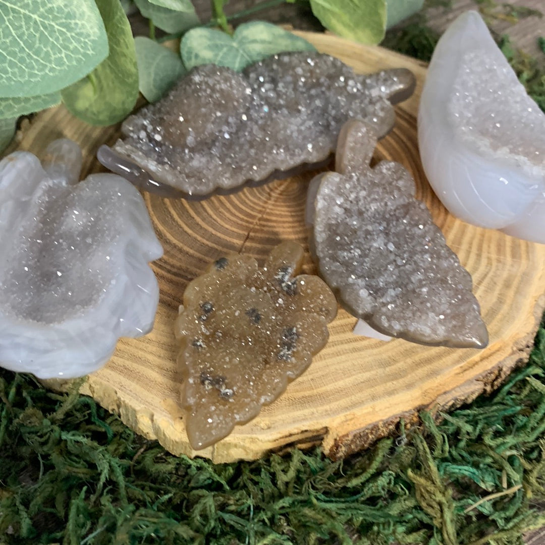 Leaf Druzy Agate Carvings