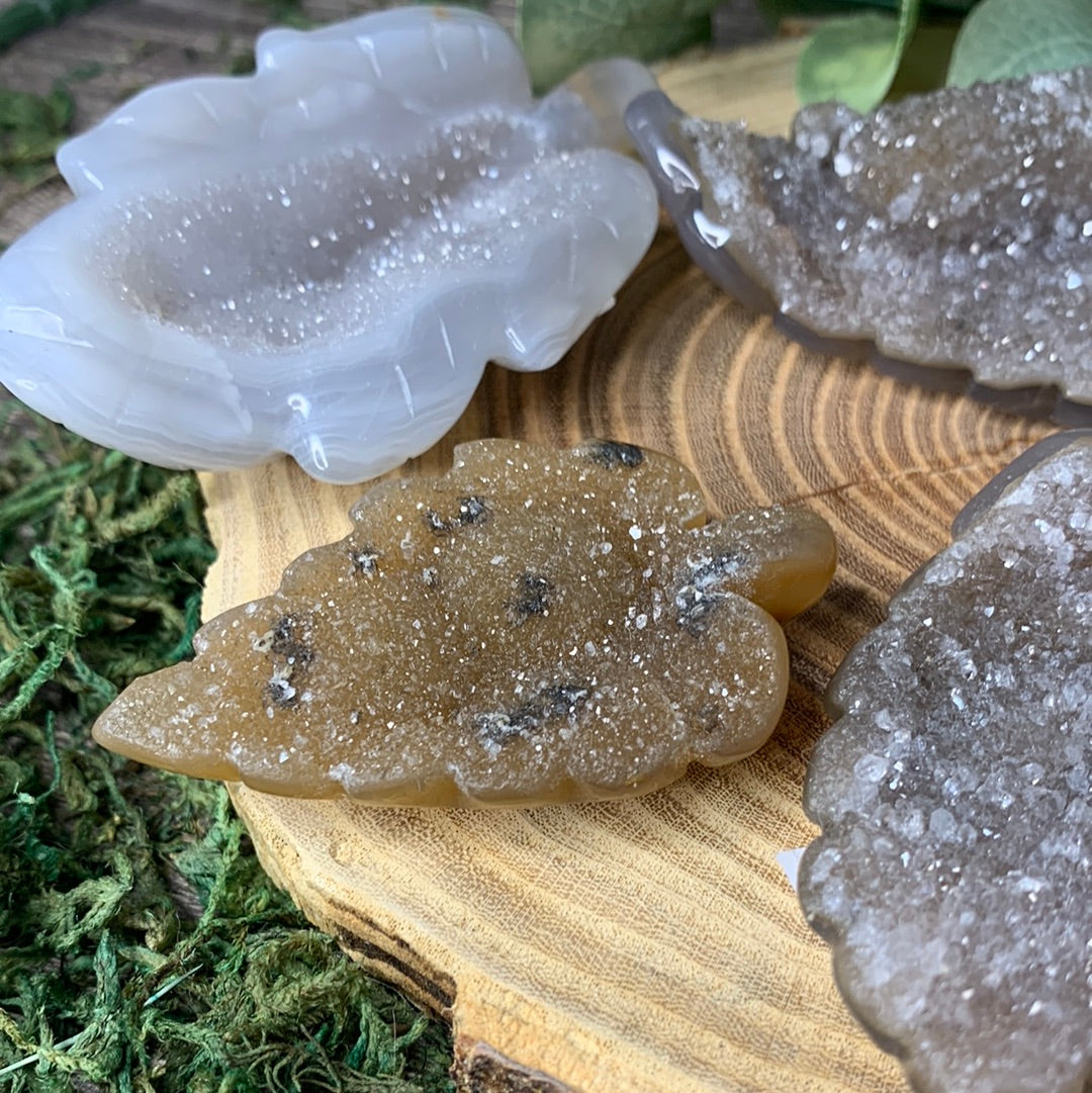 Leaf Druzy Agate Carvings