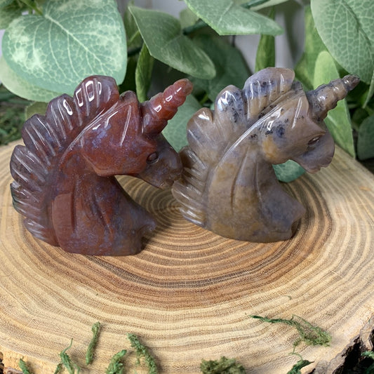 Unicorn Head - Ocean Jasper & Moss Agate Mix Carvings