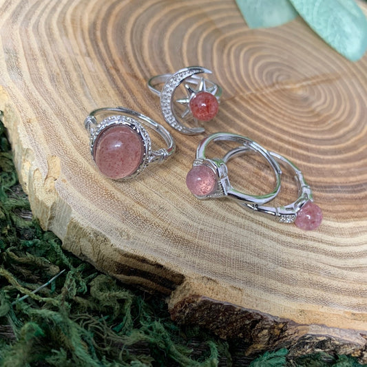 Strawberry Quartz Rings - Sliver Coated