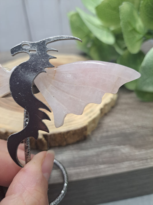 Dragon Wings on Stand - Rose Quartz