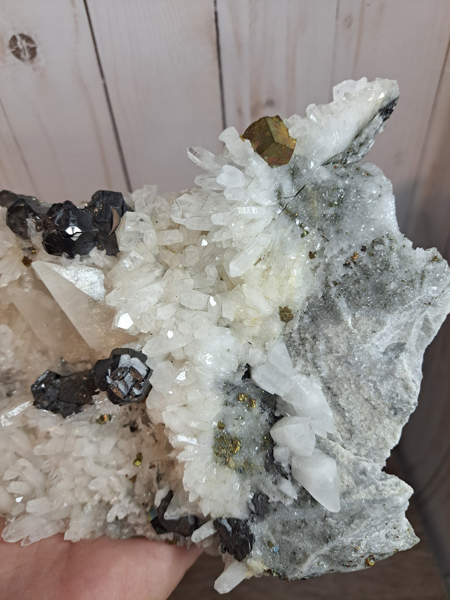 Chrysanthemum Quartz with Pyrite and other inclusions - Statement Cluster