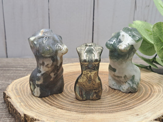 Goddess Body - Small Pyrite and Moss Agate
