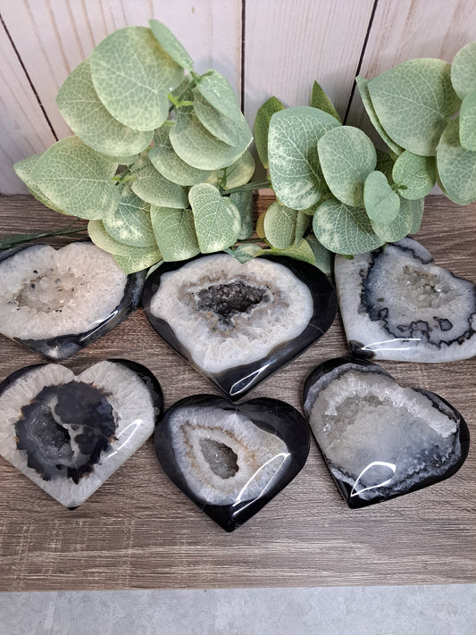 Black Agate Druzy Hearts