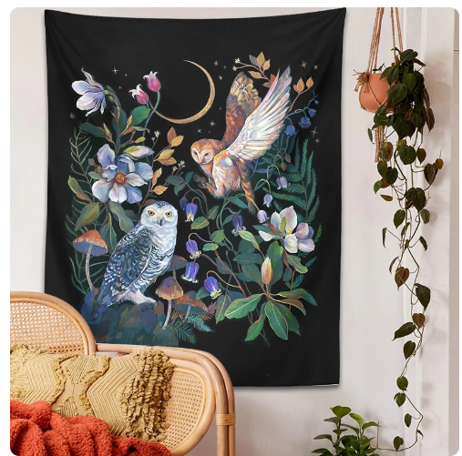 Owls Night Garden Tapestry