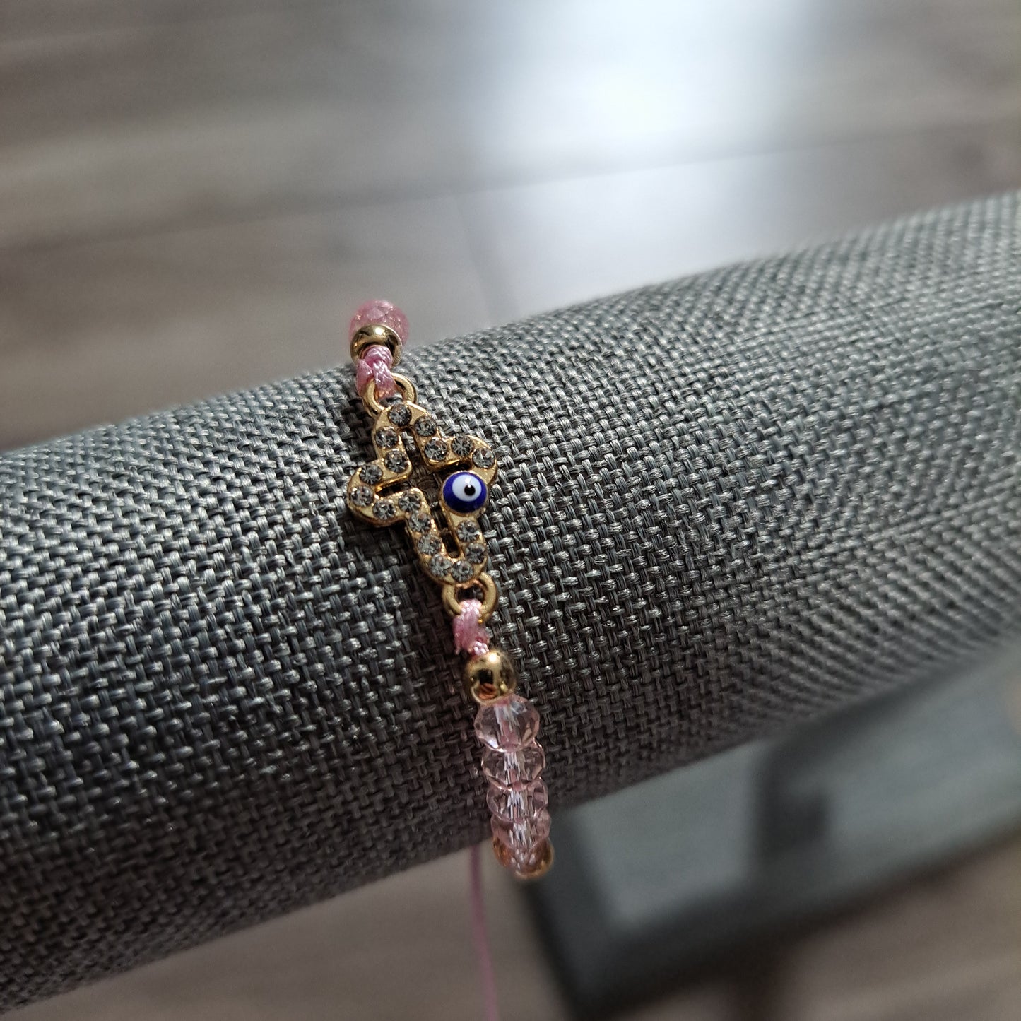 Nazar Charm, Evil Eye Protection Bracelet - pink cross