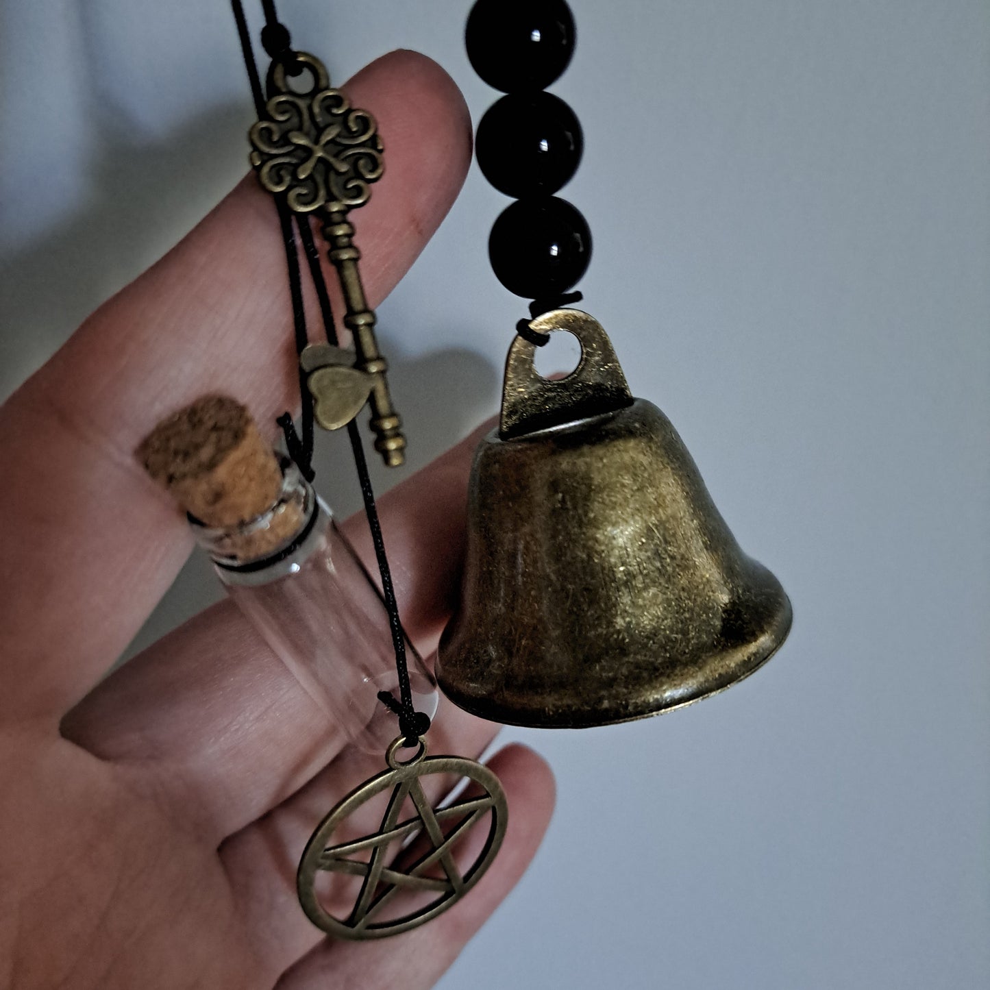 Witch Bells for Home Protection (crystal and bottle), Handmade Witchy Decor for Attracts Positive and Drive Out Negative, Boho Door Handle Garden Patio Magic Bell Beads Wicca Supplies, Hanging Bells