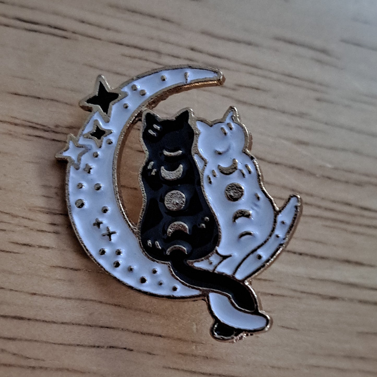 Cats on Moon Ying Yang Pin - white moon