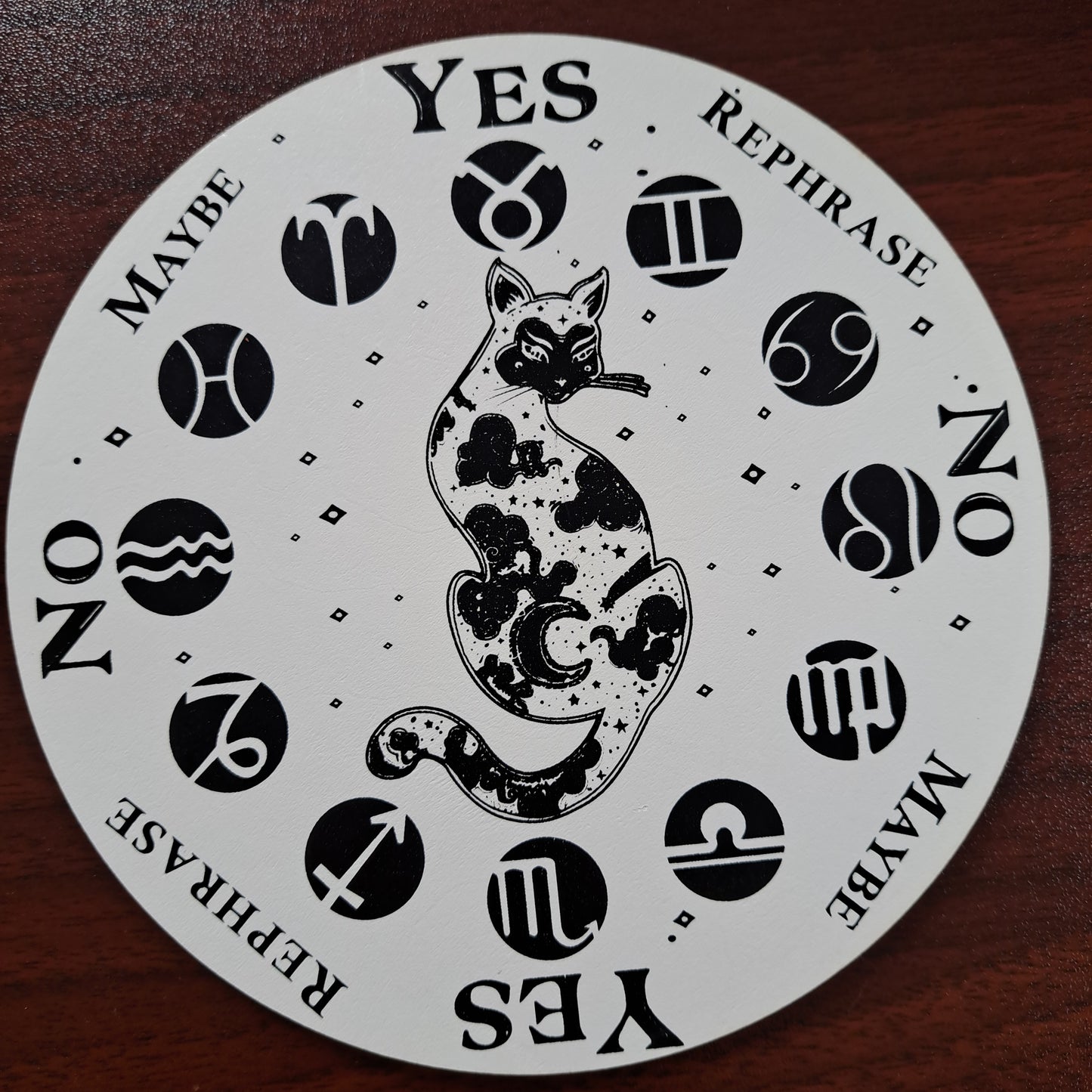 Pendulum Board - Cat Zodiac Symbols white