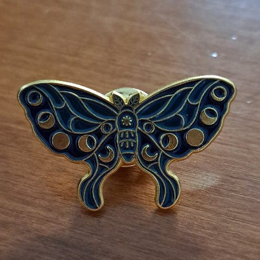 Moth, Blue/Black with Moon Phases Pin