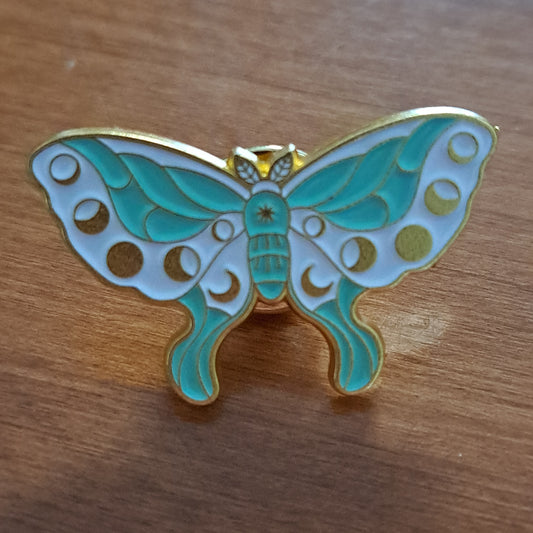 Moth, Mint with Moon Phases Pin