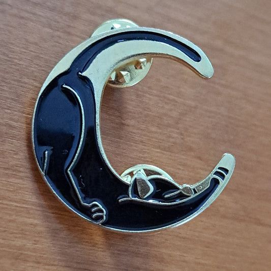 Cat Stretching in Shape of Moon Pin - Gold