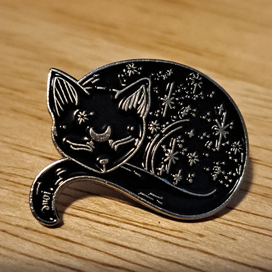 Cat Curled Up Pin - Silver